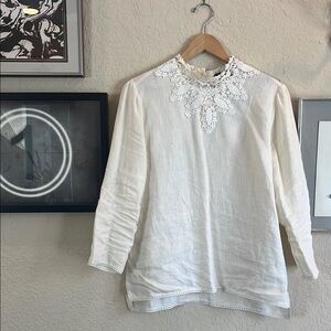 Zara Cream Embellished Bib Collar Blouse
